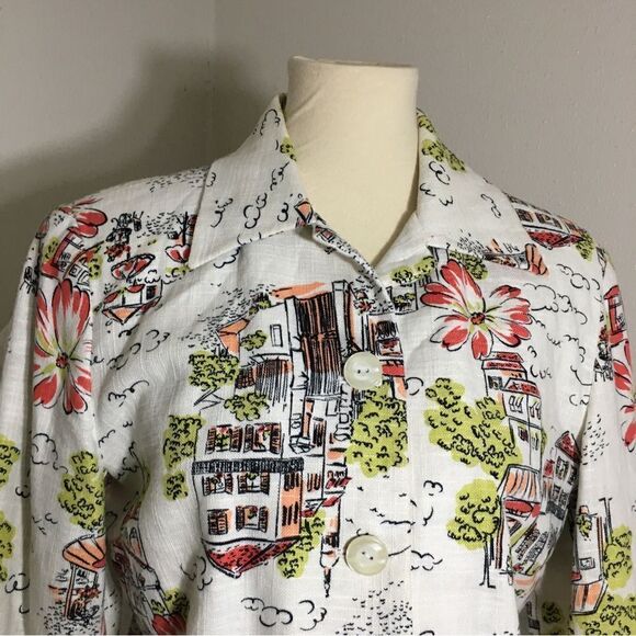 Coldwater Creek Hawaian City Scape Art Linen Blend Jacket Size Small - Picture 7 of 8